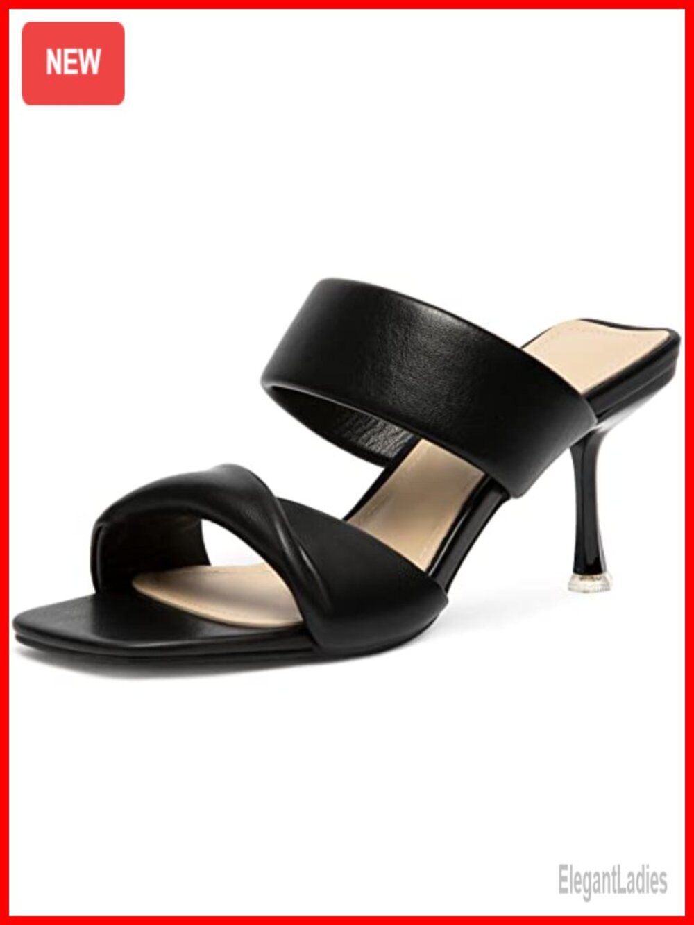 Women's Kitten Heel Slide Sandals Two Strap Faux Leather Square Open Toe Slip